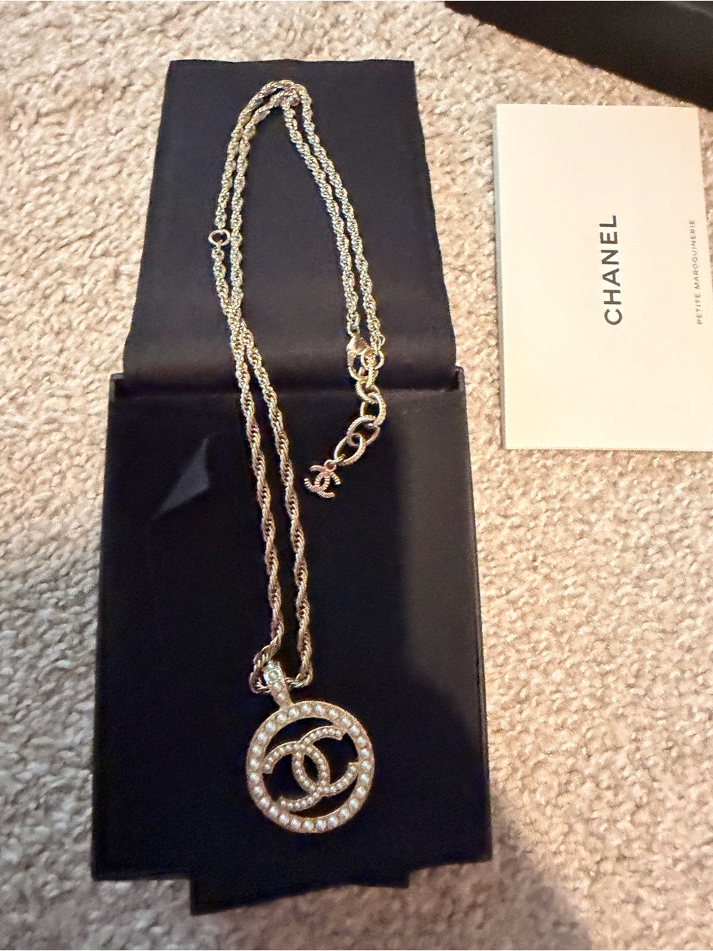 CHANEL Gold Pearl-Accent CC Medallion Necklace - Picture 2 of 5